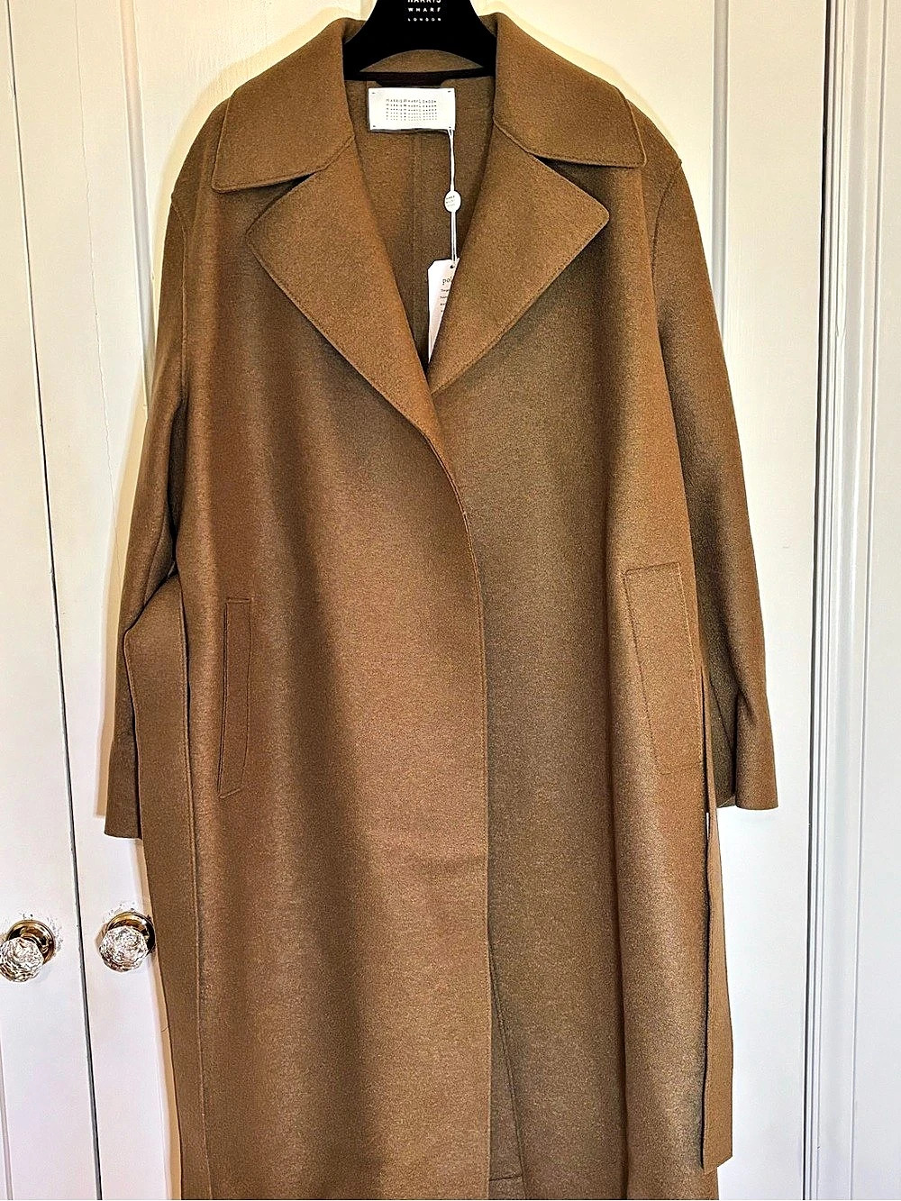 Harris Wharf London Women belted long d.b coat pressed wool and polaire Brown